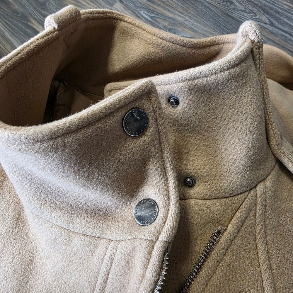 Zara Woman Camel Wool Blend Asymmetrical Zip Funnel Neck Moto Coat Tan XS - Picture 14 of 15